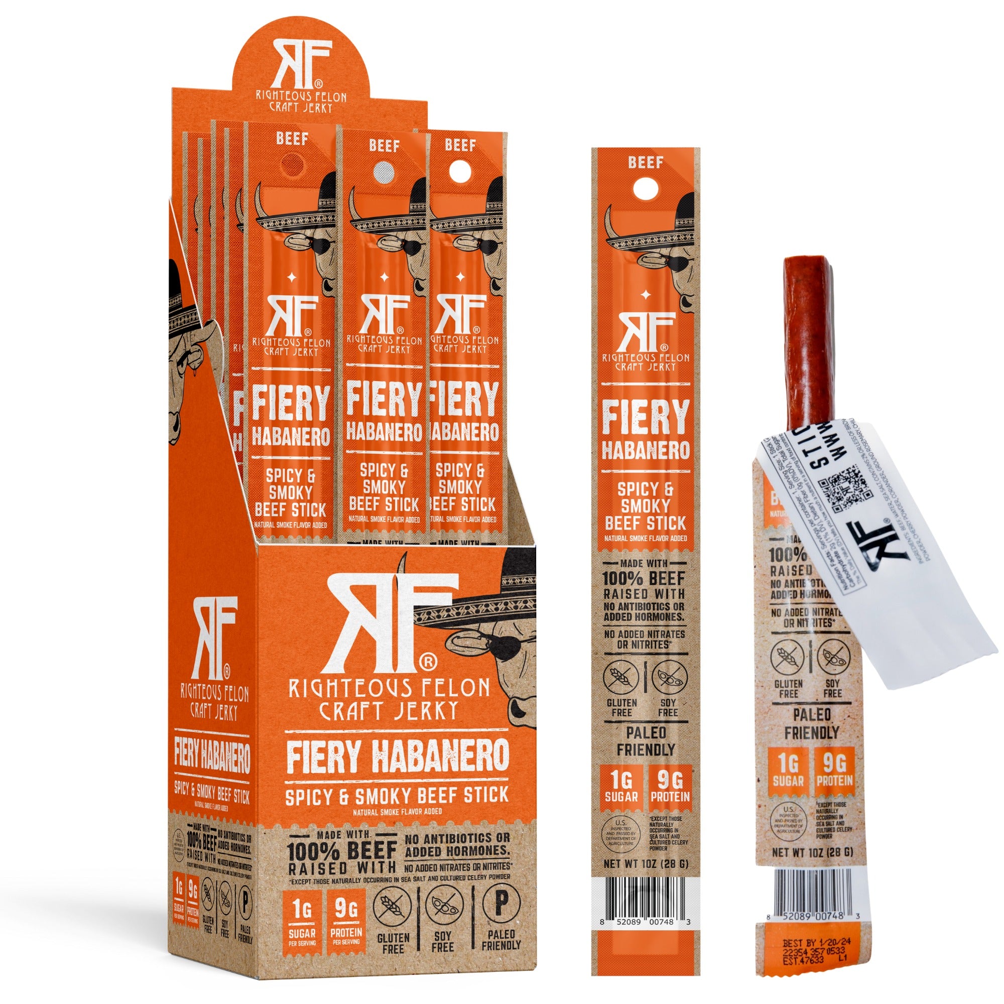Righteous Felon Fiery Habanero Beef Jerky Stick