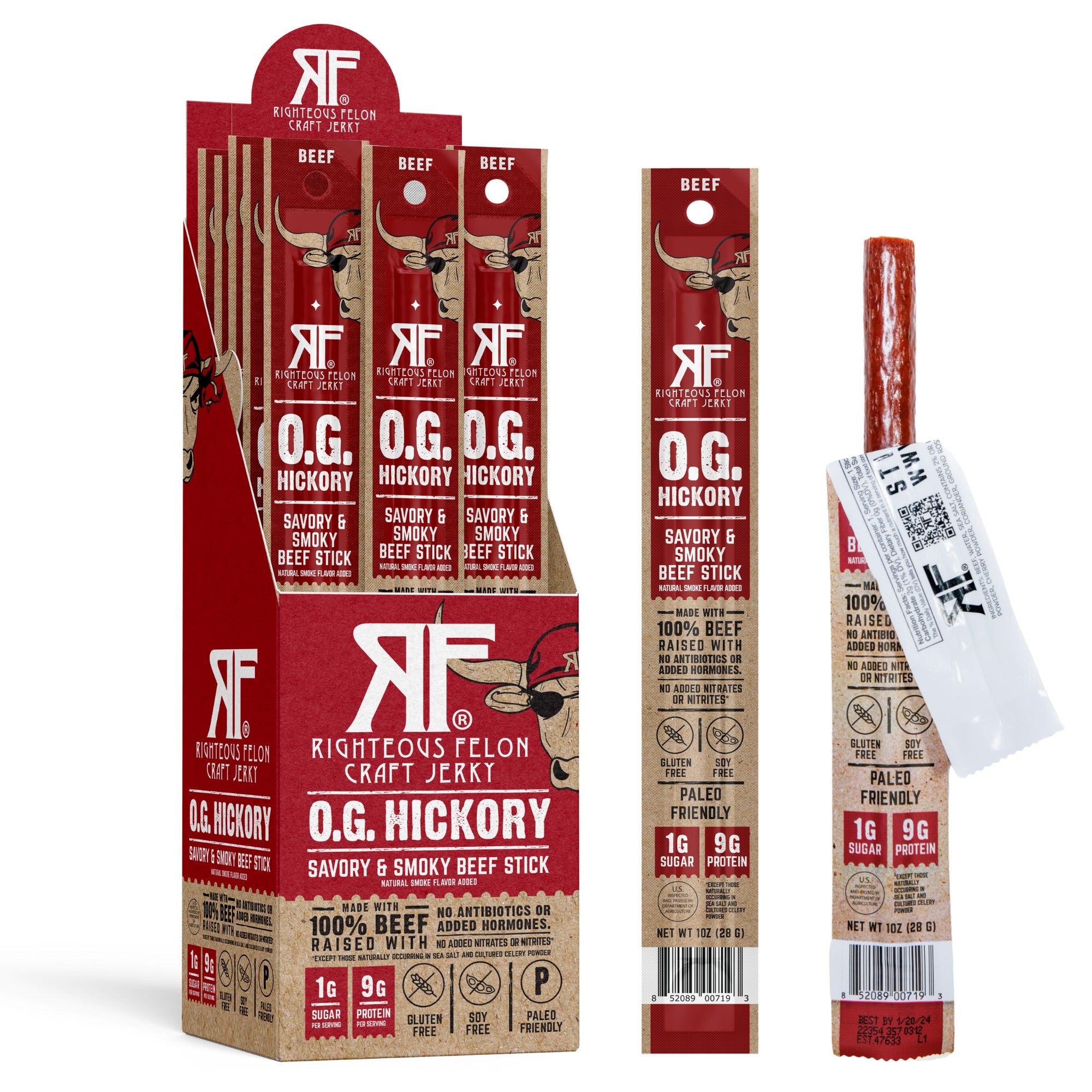 Righteous Felon O.G. Hickory Savory & Smoky Beef Stick