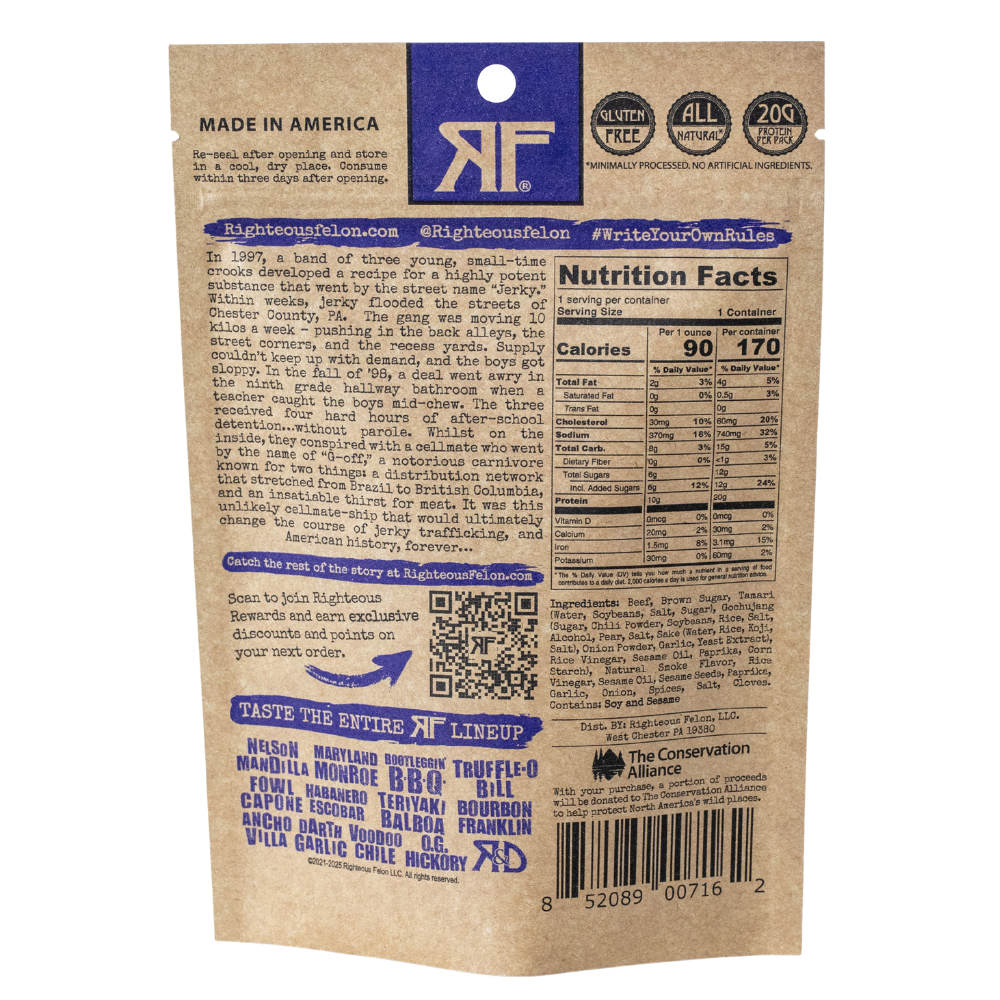 Righteous Felon Seoul Survivor Korean Style BBQ Beef Jerky